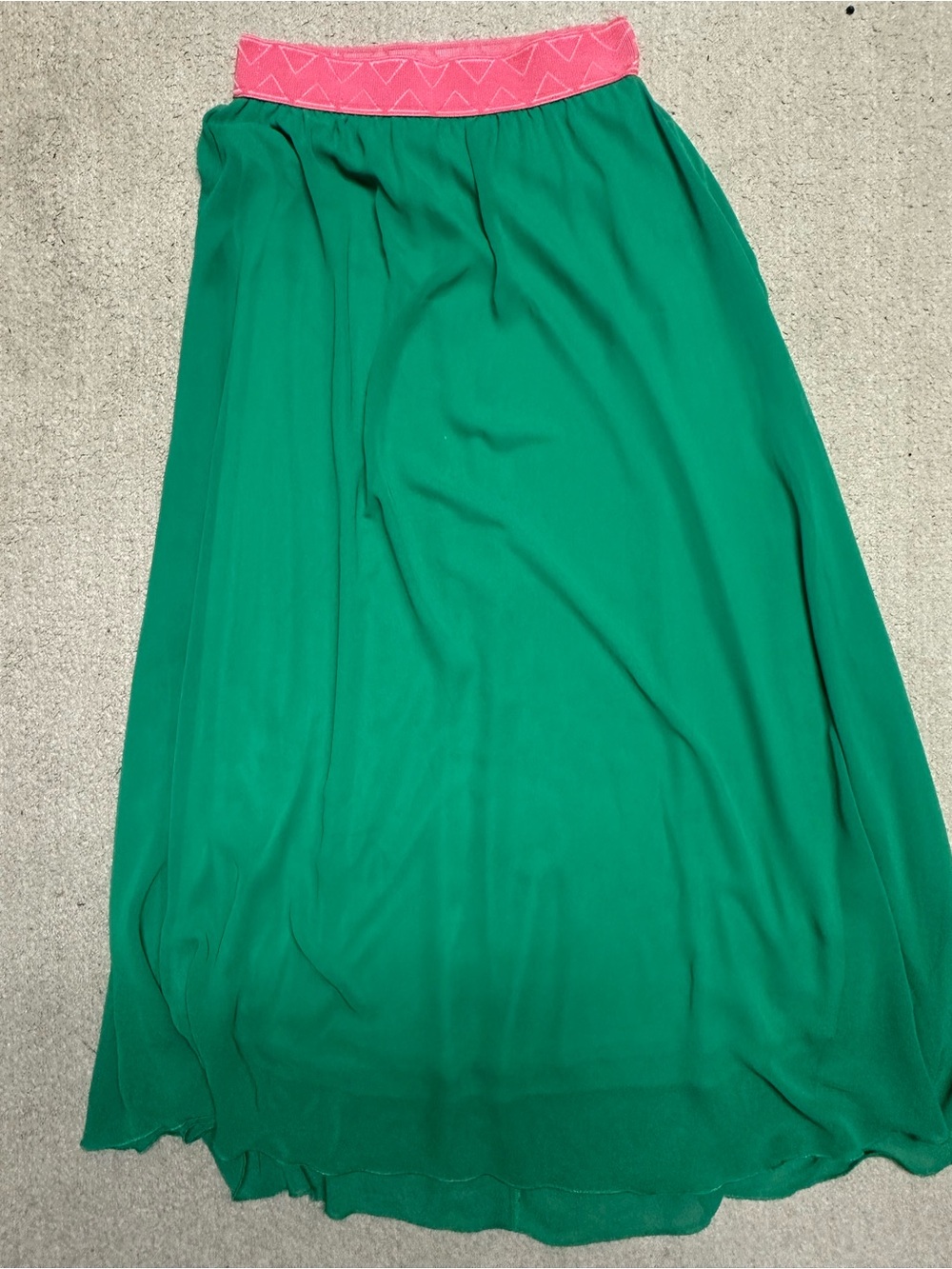 LulaRoe Lola - Green Maxi Skirt with Pink Waistband